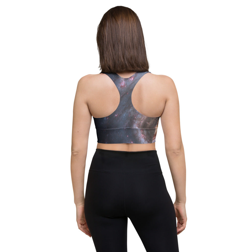 Trendy Milky Way Galaxy Longline Sports Bra, Celestial Sports Bra by Productive Slacker tm
