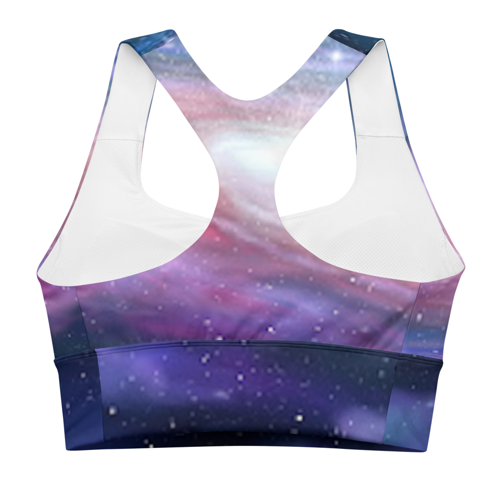 Cute Pink Galaxy Criss Cross Illusion Design Longline sports bra by Productive Slacker tm
