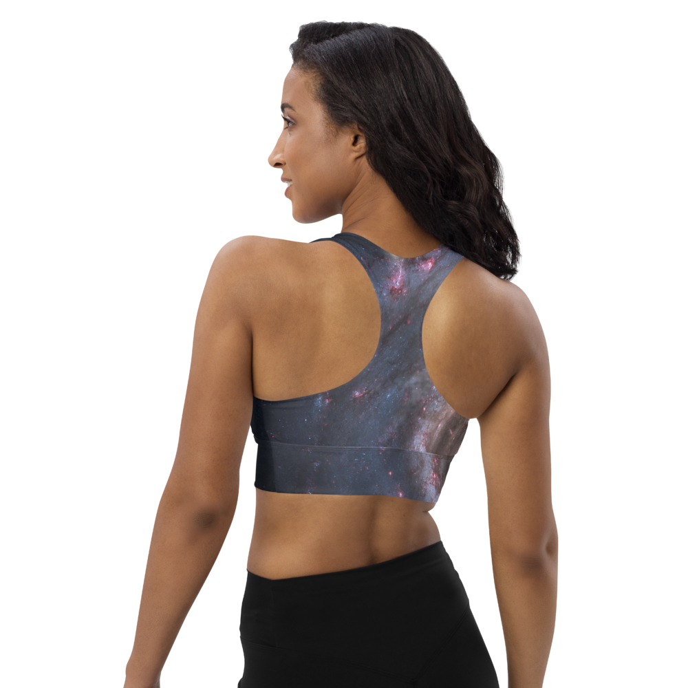 Trendy Milky Way Galaxy Longline Sports Bra, Celestial Sports Bra by Productive Slacker tm