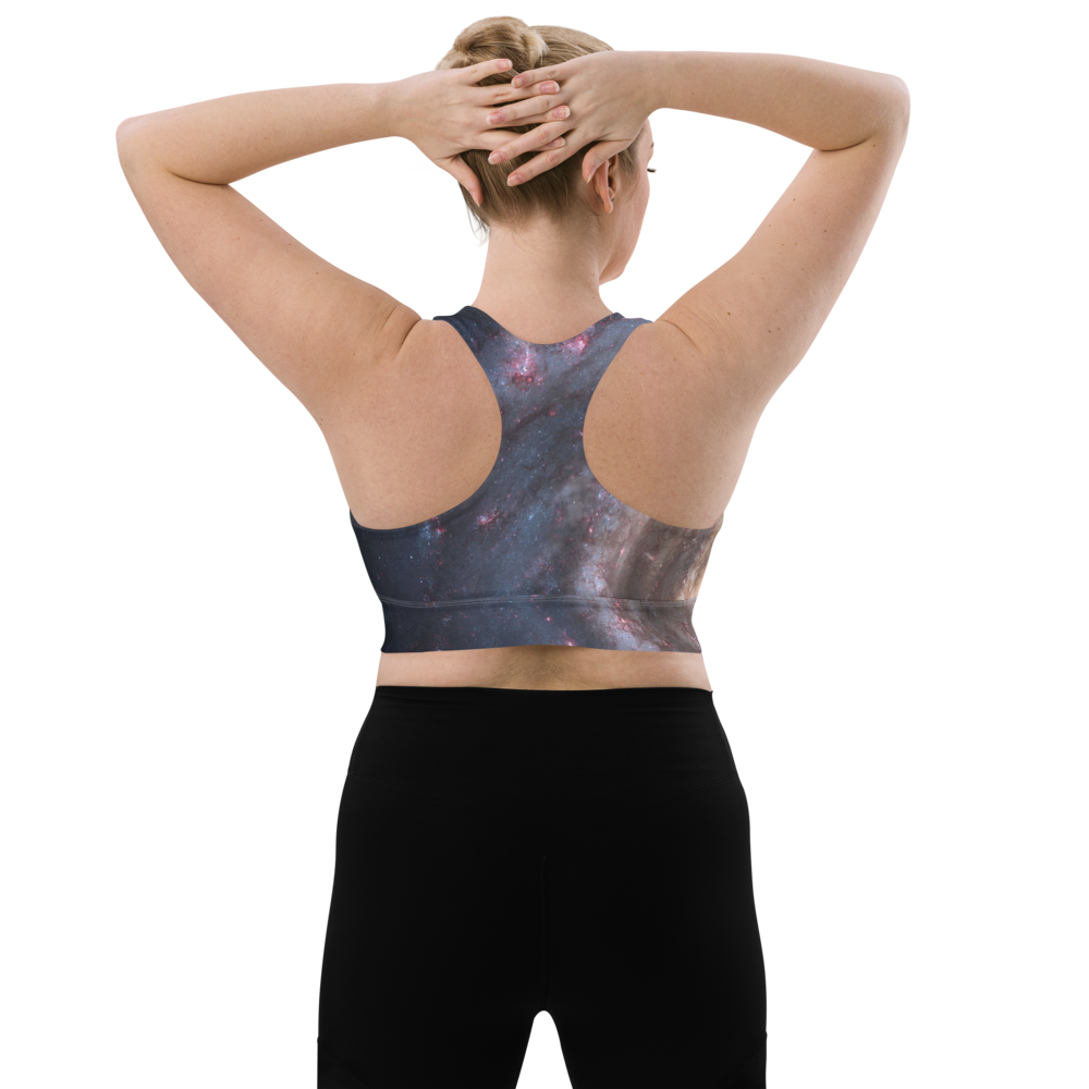 Trendy Milky Way Galaxy Longline Sports Bra, Celestial Sports Bra by Productive Slacker tm