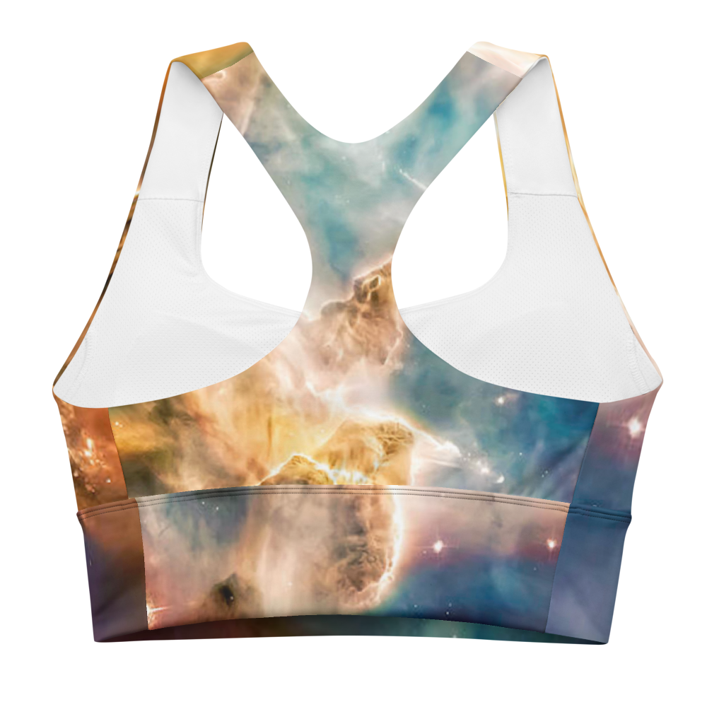 Stylish Pillars of Creation Nebula Longline Sports Bra, Celestial Sports Bra by Productive Slacker tm