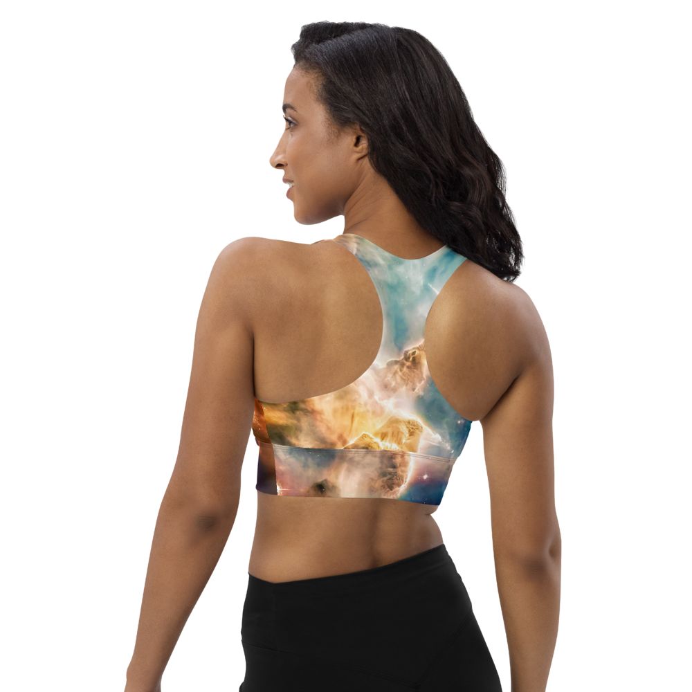 Stylish Pillars of Creation Nebula Longline Sports Bra, Celestial Sports Bra by Productive Slacker tm