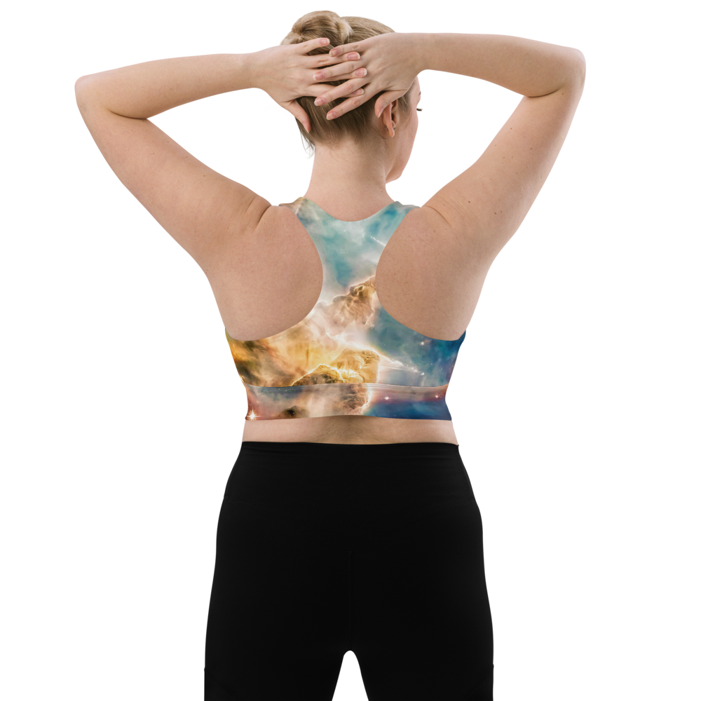 Stylish Pillars of Creation Nebula Longline Sports Bra, Celestial Sports Bra by Productive Slacker tm