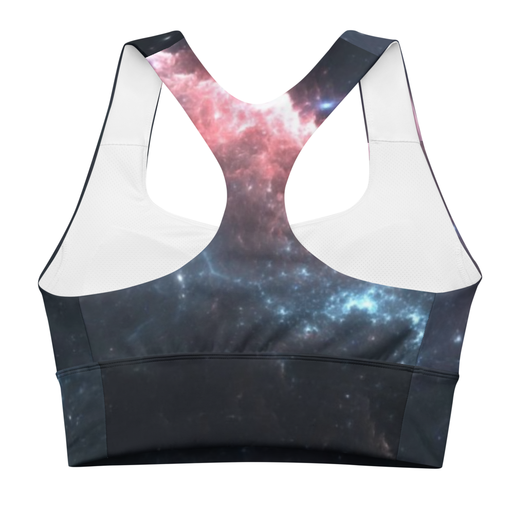 Stylish and Fun Dark Nebula Longline Sports Bra, Celestial Designed Sports Bra by Productive Slacker