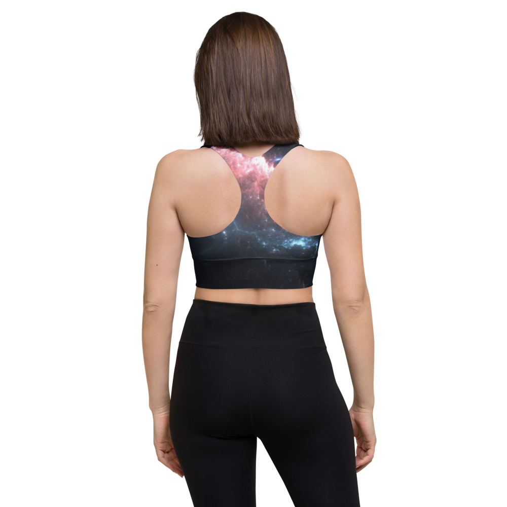 Stylish and Fun Dark Nebula Longline Sports Bra, Celestial Designed Sports Bra by Productive Slacker