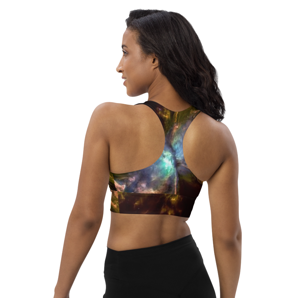 Stunning Butterfly Nebula Longline Sports Bra, Celestial Design Sports Bra by Productive Slacker