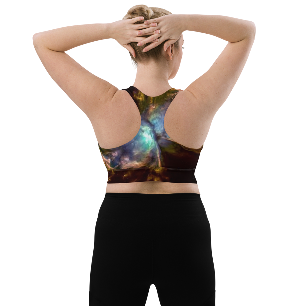 Stunning Butterfly Nebula Longline Sports Bra, Celestial Design Sports Bra by Productive Slacker