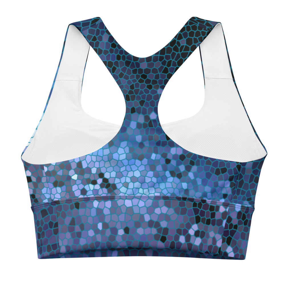 Unique Pixilated Milky Way Design Longline Sports Bra, Celestial Design Sports Bra by Productive Slacker