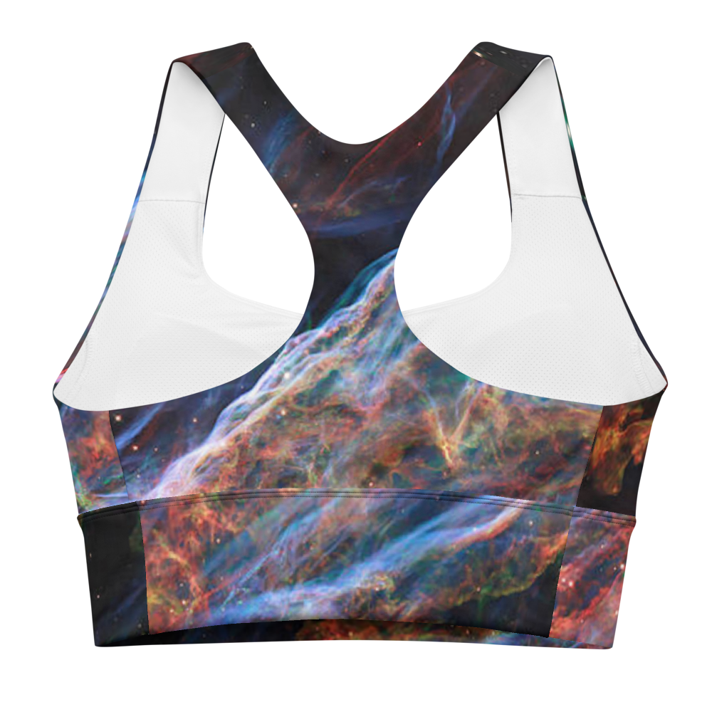 Stunning and Sexy Veil Nebula Longline Sports Bra, Celestial Design Sports Bra