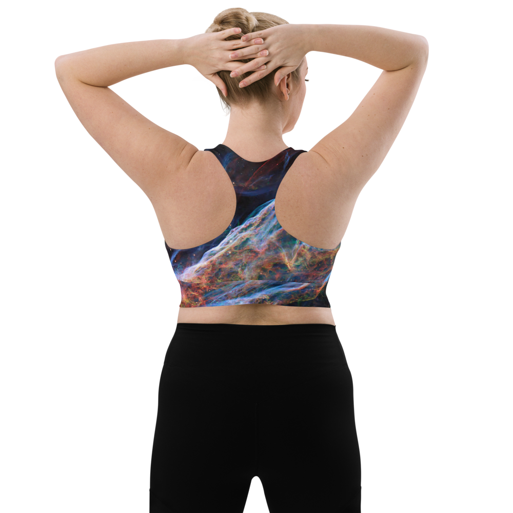 Stunning and Sexy Veil Nebula Longline Sports Bra, Celestial Design Sports Bra