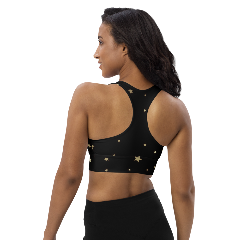 Cute Starry Night Longline Sports Bra, Celestial Designed Sports Bras by Productive Slacker