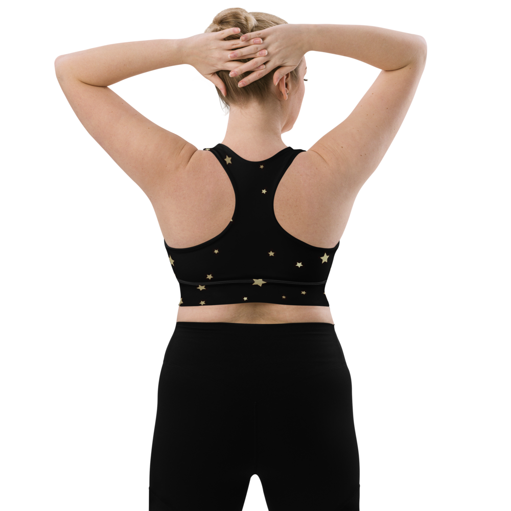 Cute Starry Night Longline Sports Bra, Celestial Designed Sports Bras by Productive Slacker