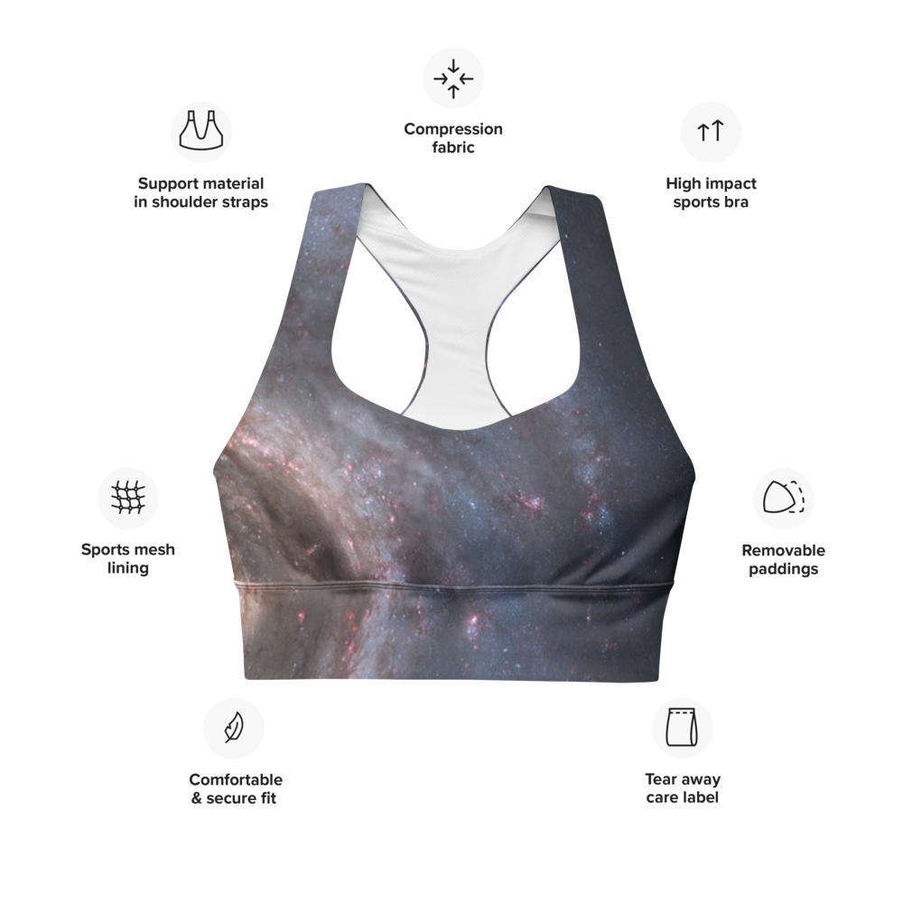 Trendy Milky Way Galaxy Longline Sports Bra, Celestial Sports Bra by Productive Slacker tm