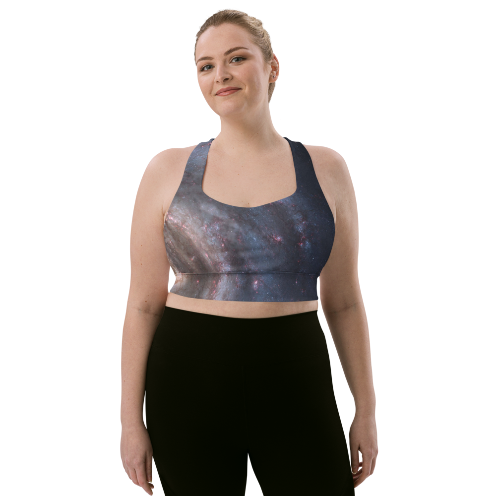 Trendy Milky Way Galaxy Longline Sports Bra, Celestial Sports Bra by Productive Slacker tm