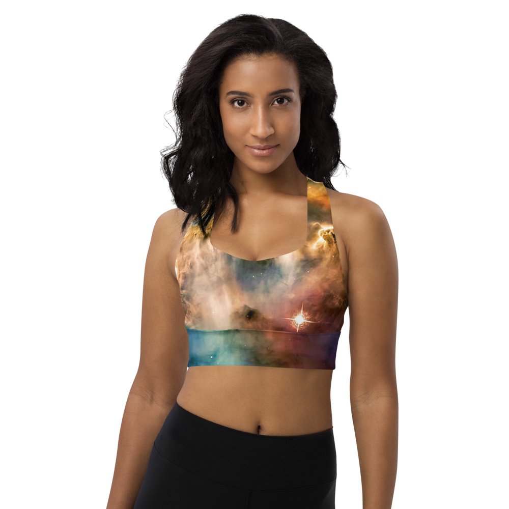 Stylish Pillars of Creation Nebula Longline Sports Bra, Celestial Sports Bra by Productive Slacker tm