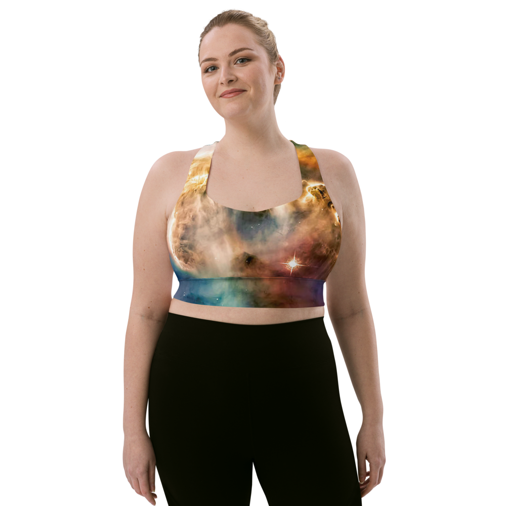 Stylish Pillars of Creation Nebula Longline Sports Bra, Celestial Sports Bra by Productive Slacker tm