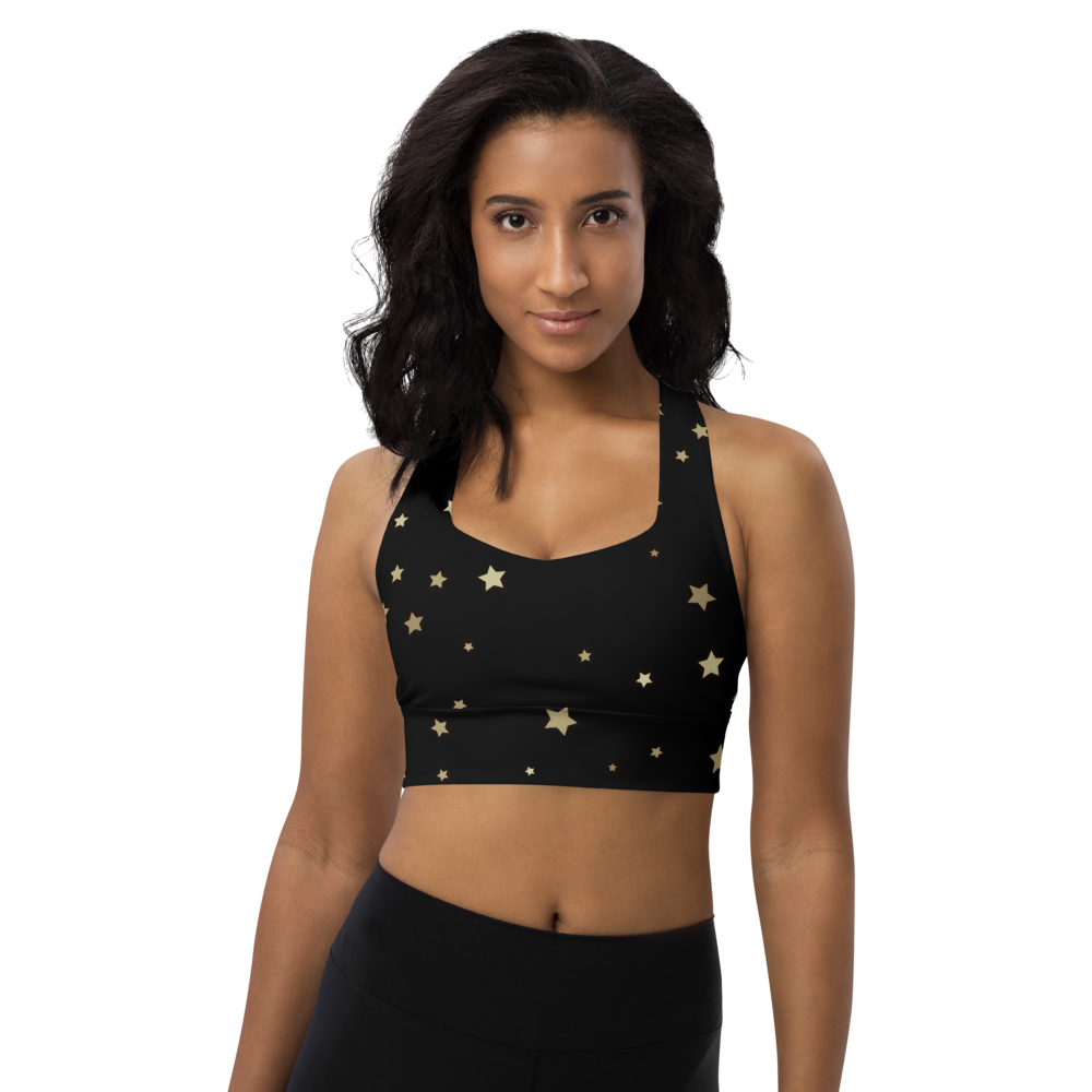 Cute Starry Night Longline Sports Bra, Celestial Designed Sports Bras by Productive Slacker