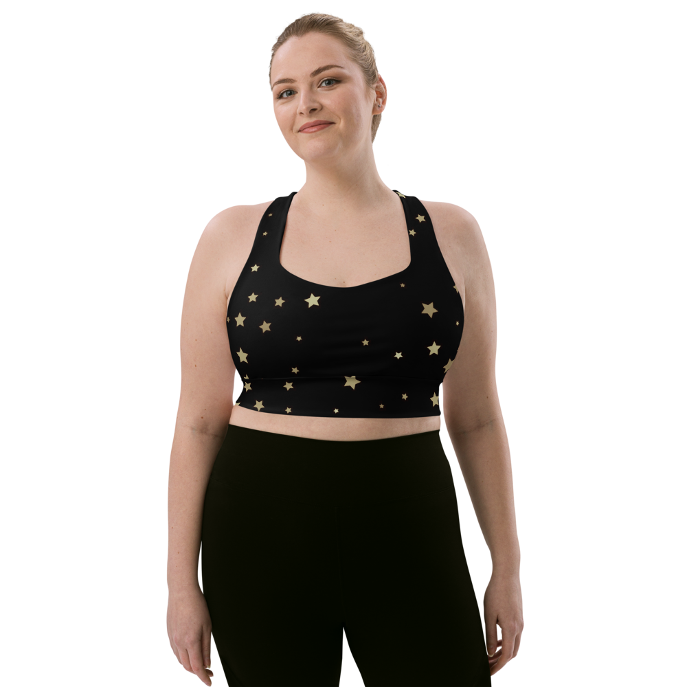 Cute Starry Night Longline Sports Bra, Celestial Designed Sports Bras by Productive Slacker