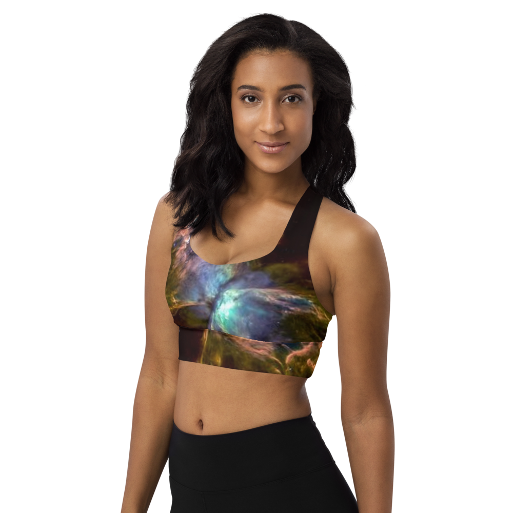 Stunning Butterfly Nebula Longline Sports Bra, Celestial Design Sports Bra by Productive Slacker