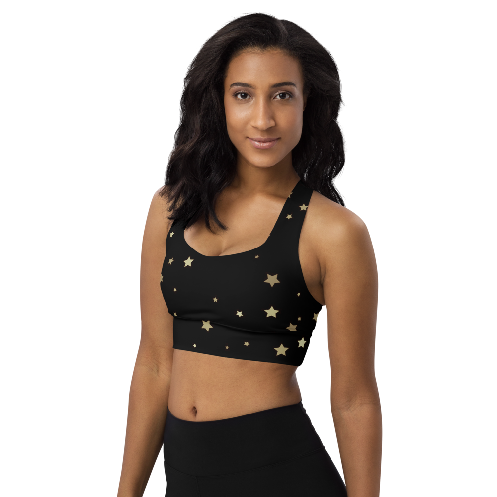 Cute Starry Night Longline Sports Bra, Celestial Designed Sports Bras by Productive Slacker