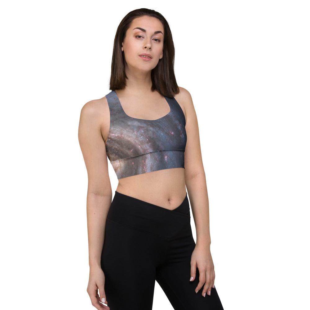 Trendy Milky Way Galaxy Longline Sports Bra, Celestial Sports Bra by Productive Slacker tm