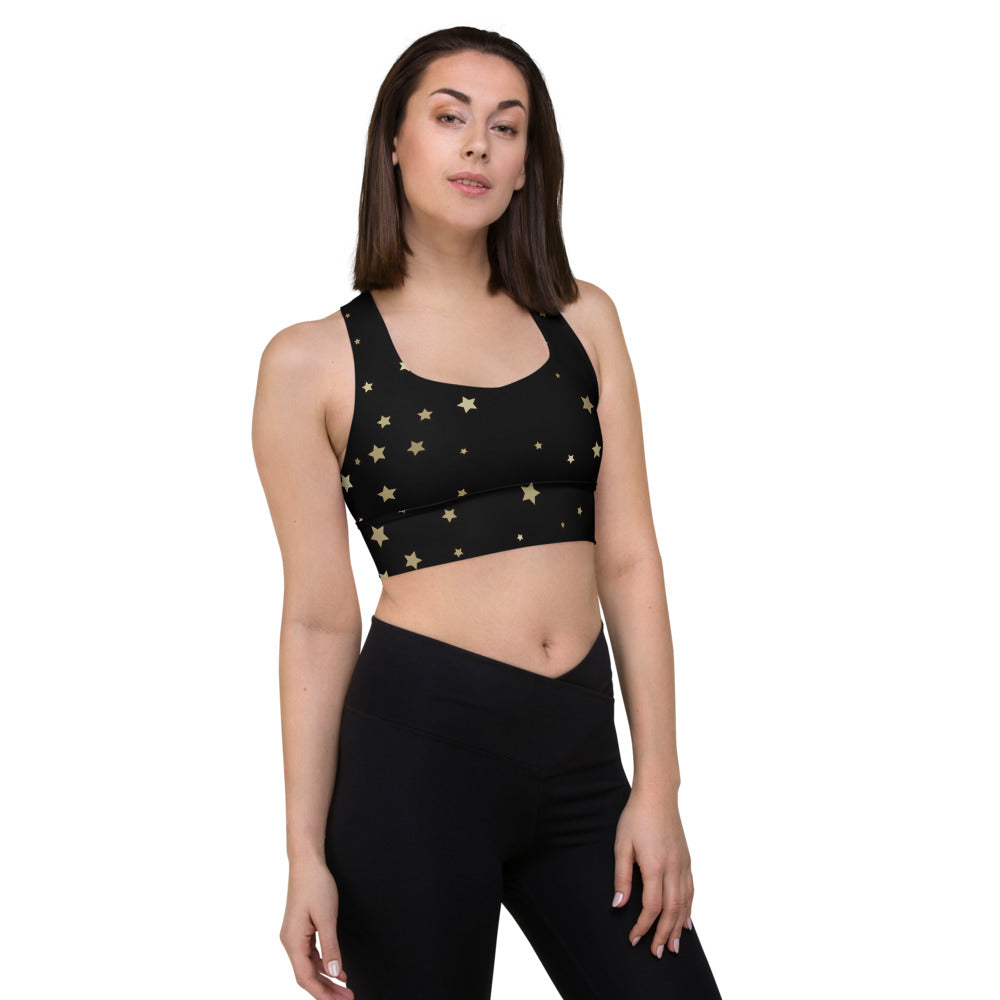 Cute Starry Night Longline Sports Bra, Celestial Designed Sports Bras by Productive Slacker