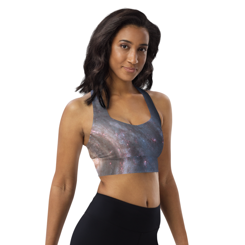 Trendy Milky Way Galaxy Longline Sports Bra, Celestial Sports Bra by Productive Slacker tm