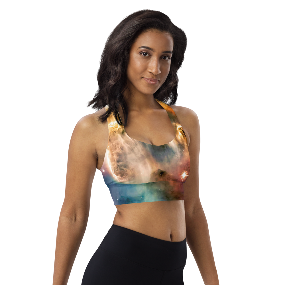 Stylish Pillars of Creation Nebula Longline Sports Bra, Celestial Sports Bra by Productive Slacker tm