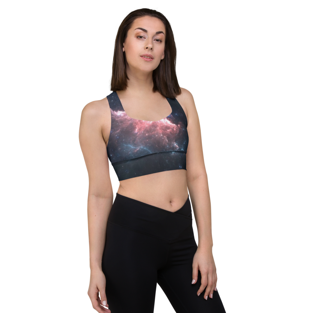 Stylish and Fun Dark Nebula Longline Sports Bra, Celestial Designed Sports Bra by Productive Slacker