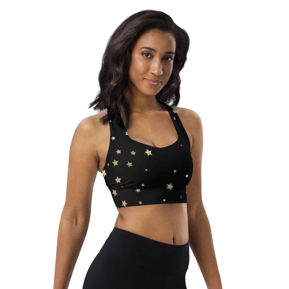 Cute Starry Night Longline Sports Bra, Celestial Designed Sports Bras by Productive Slacker