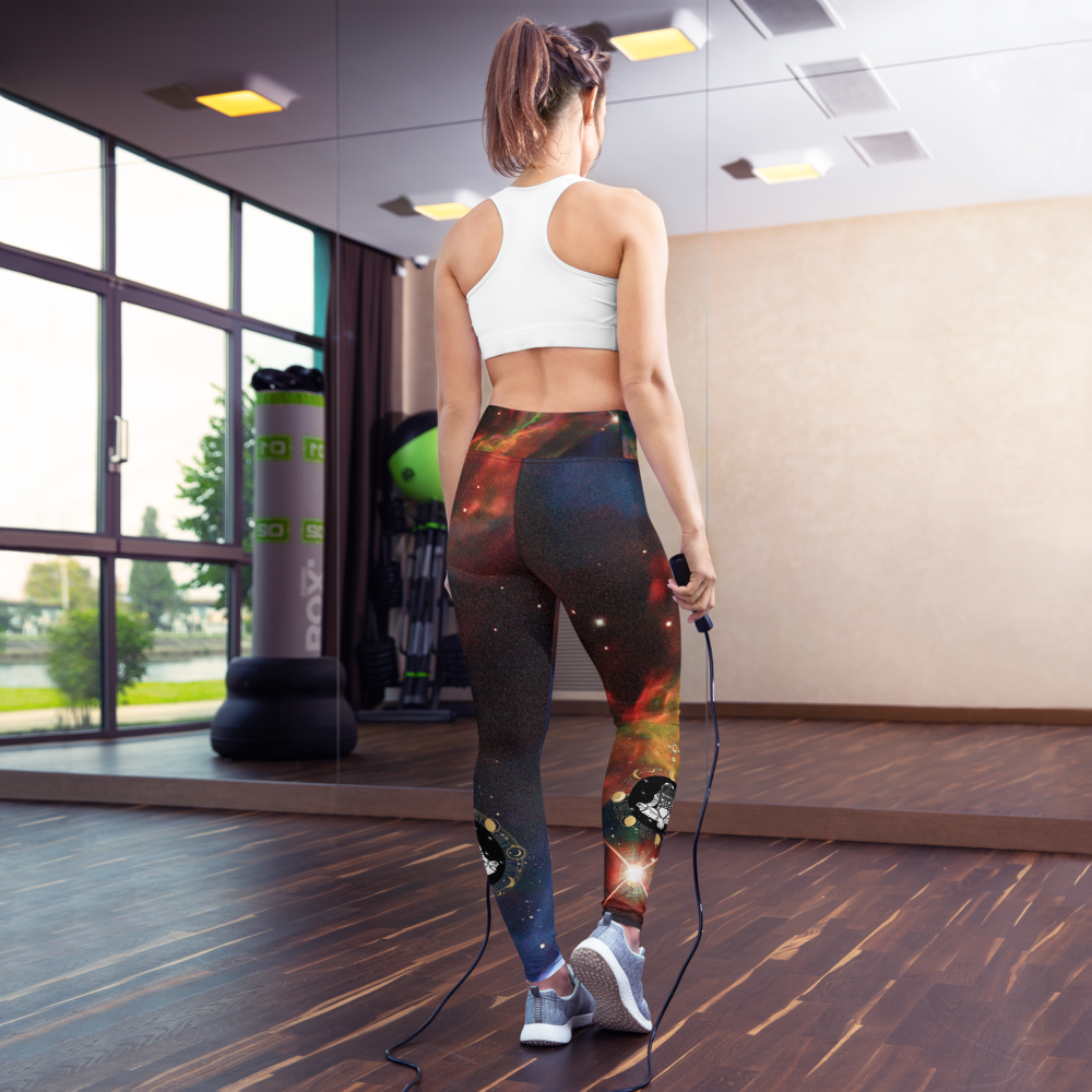 Modish Meditating Astronaut Veil Nebula Yoga Legging, Galaxy Leggings by Productive Slacker