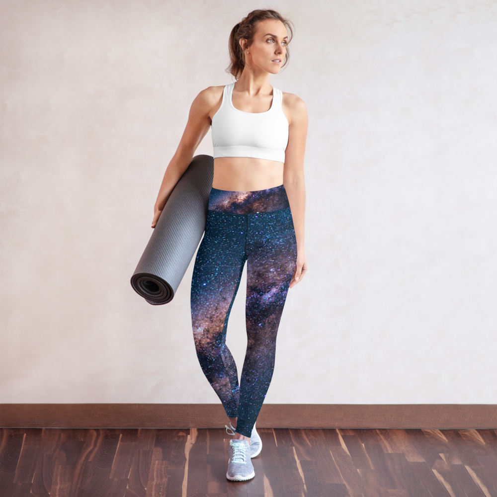 Fashionable Starry Night Milky Way Yoga Leggings, Galaxy Yoga Leggings by Productive Slacker