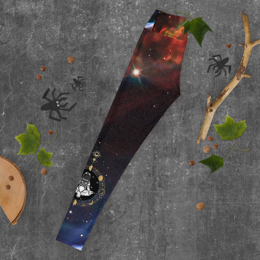 Modish Meditating Astronaut Veil Nebula Yoga Legging, Galaxy Leggings by Productive Slacker