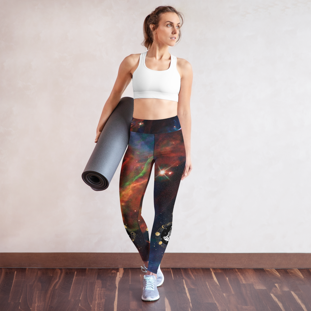 Modish Meditating Astronaut Veil Nebula Yoga Legging, Galaxy Leggings by Productive Slacker