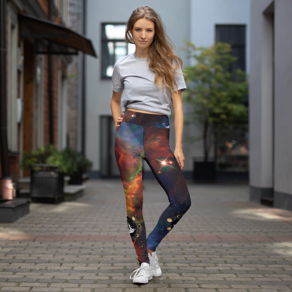 Modish Meditating Astronaut Veil Nebula Yoga Legging, Galaxy Leggings by Productive Slacker