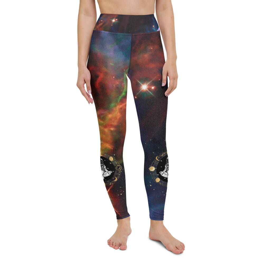 Modish Meditating Astronaut Veil Nebula Yoga Legging, Galaxy Leggings by Productive Slacker