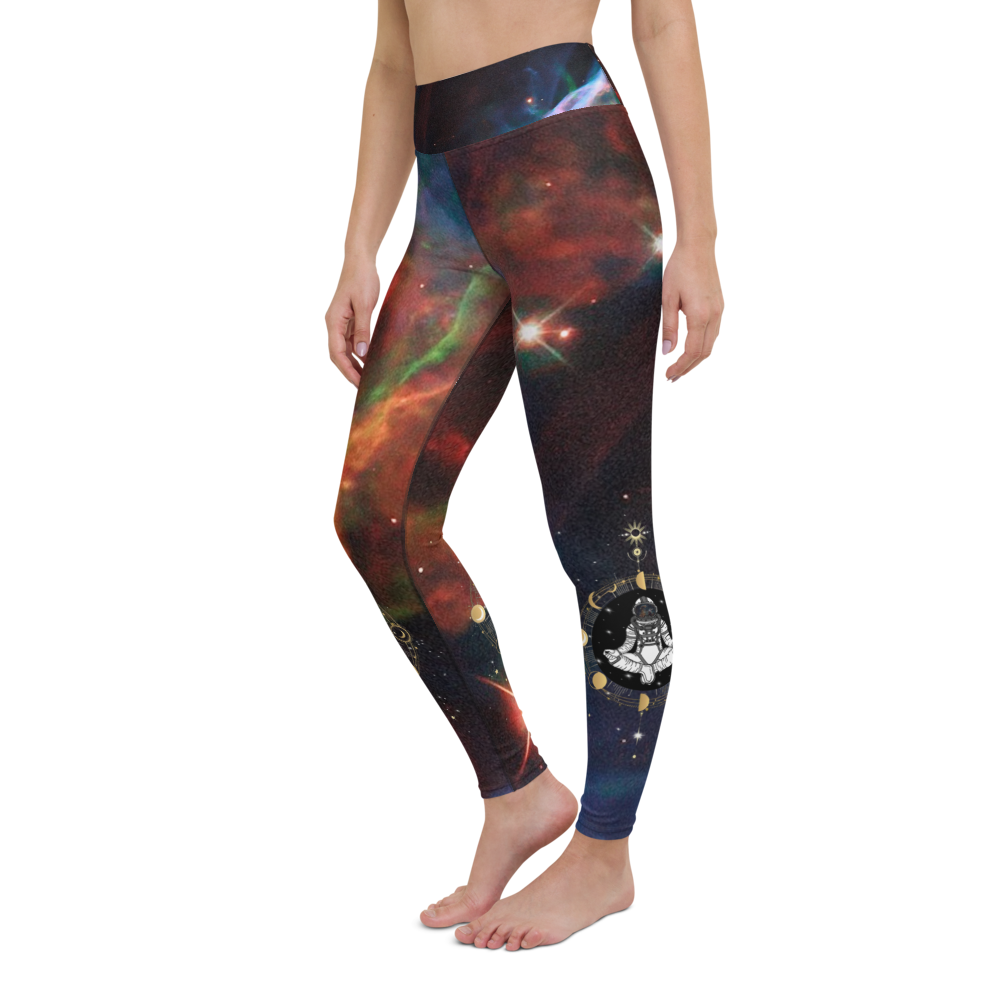 Modish Meditating Astronaut Veil Nebula Yoga Legging, Galaxy Leggings by Productive Slacker