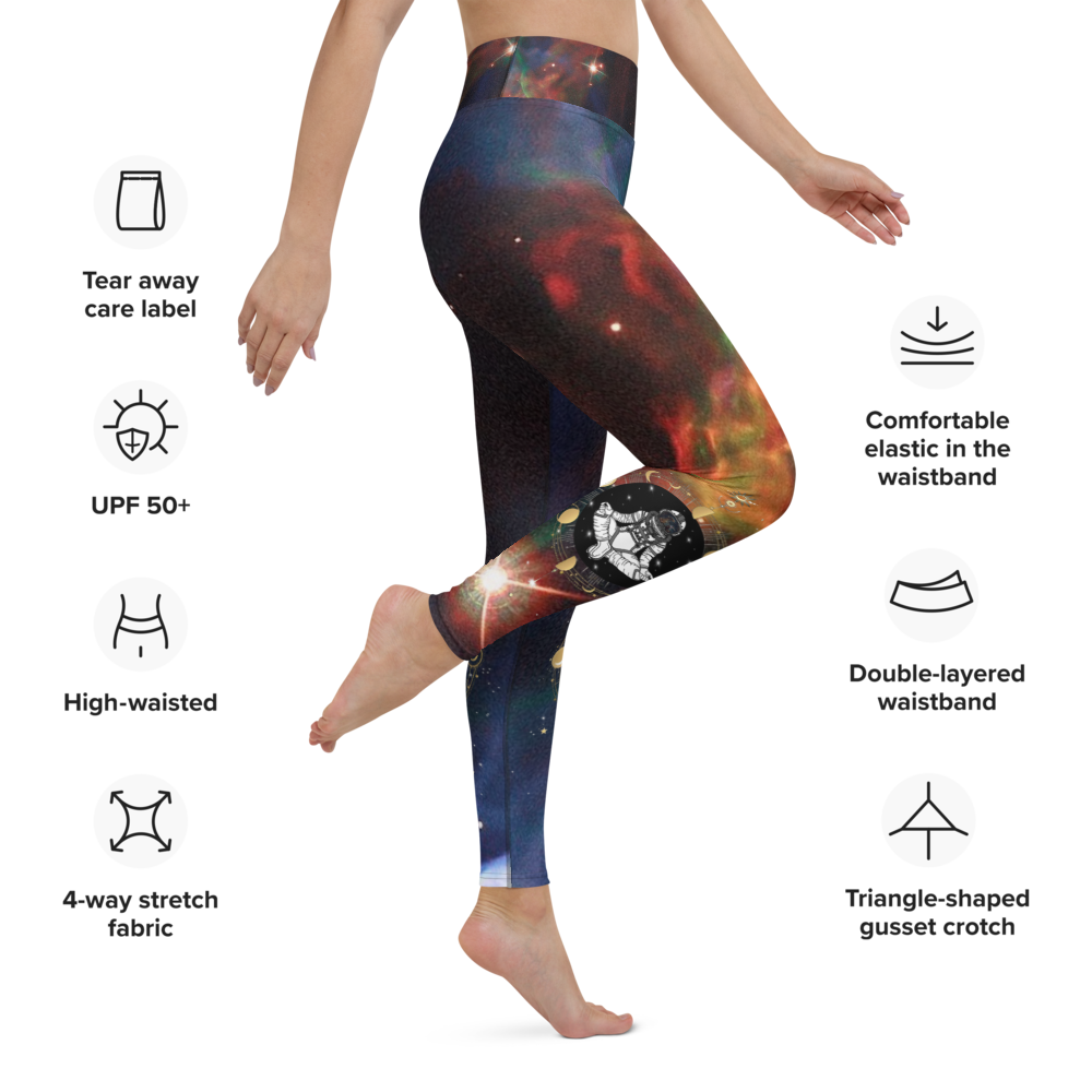 Modish Meditating Astronaut Veil Nebula Yoga Legging, Galaxy Leggings by Productive Slacker