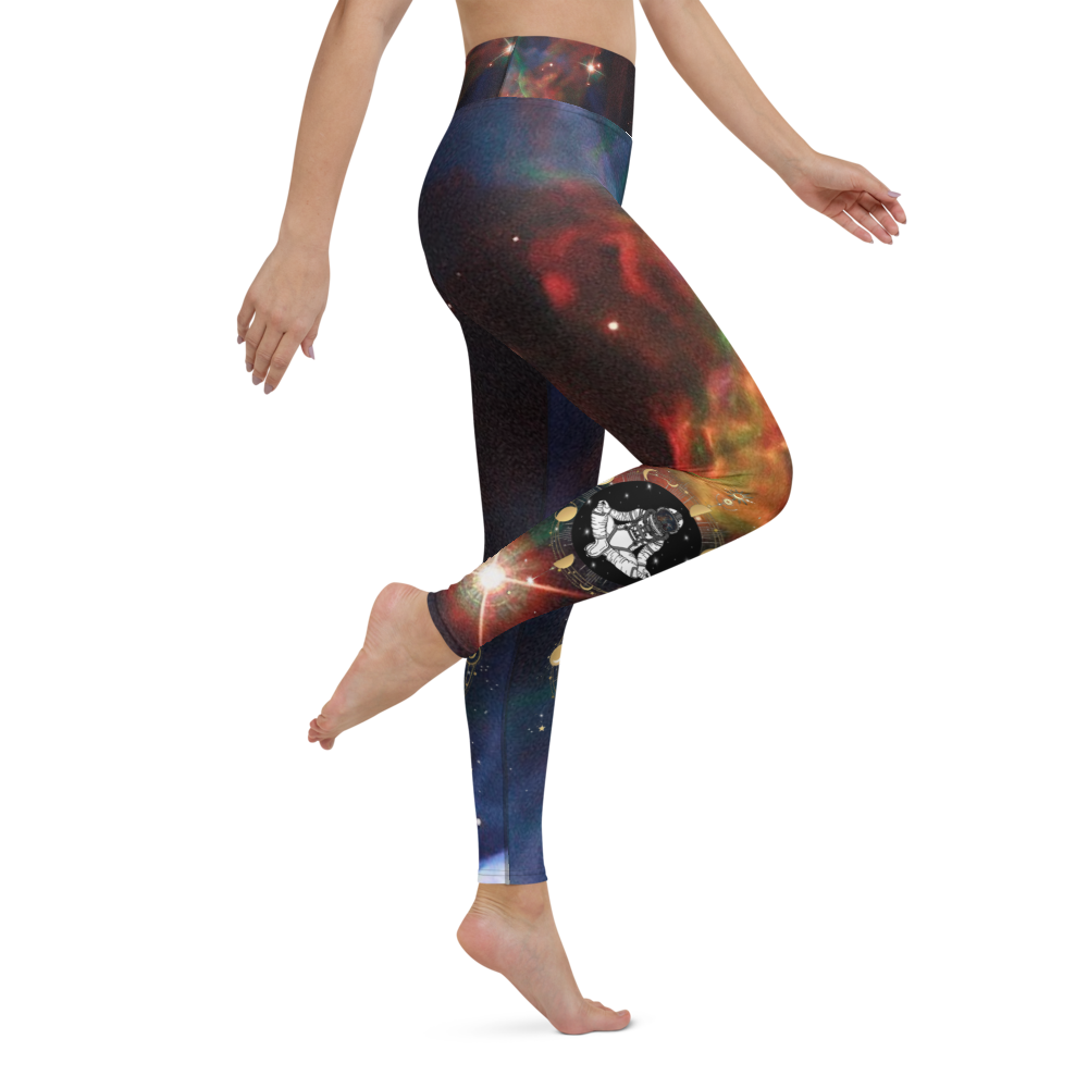 Modish Meditating Astronaut Veil Nebula Yoga Legging, Galaxy Leggings by Productive Slacker