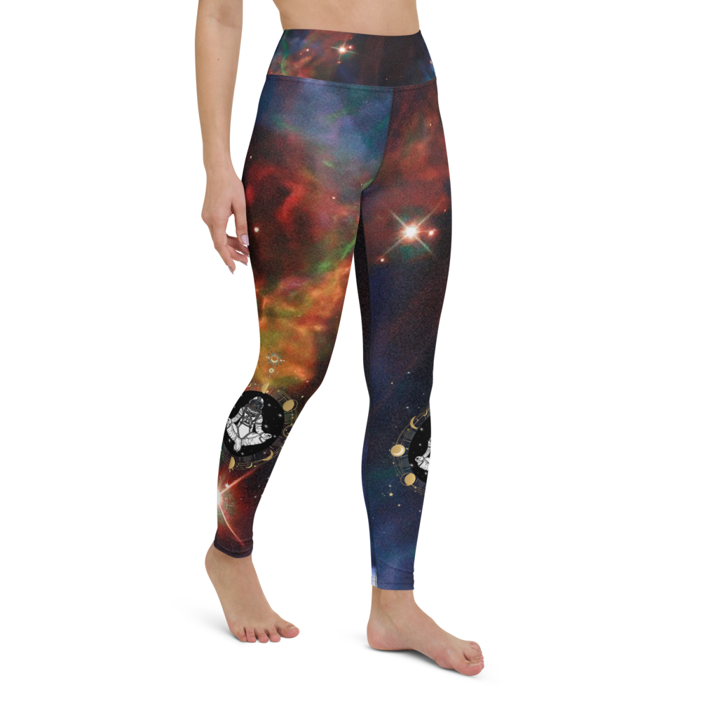 Modish Meditating Astronaut Veil Nebula Yoga Legging, Galaxy Leggings by Productive Slacker
