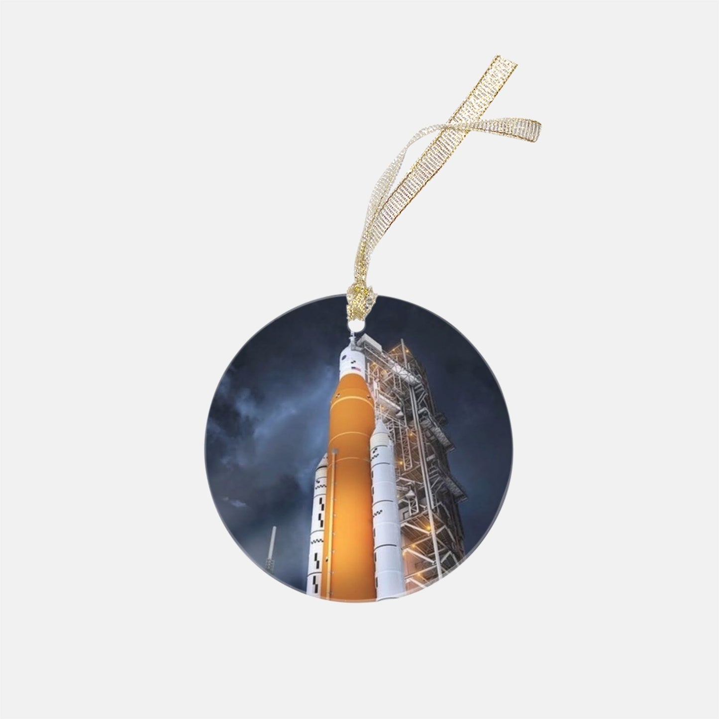 Special Edition Artemis1Rocket Keepsake Clear Acrylic (Round), NASA Ornament by Productive Slacker