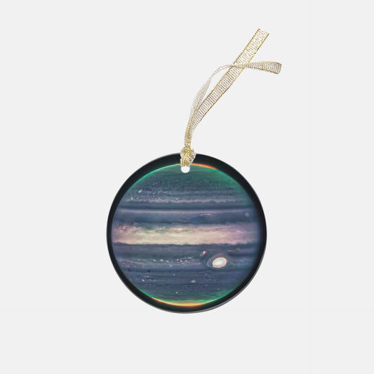 Special Edition JWST Jupiter with Aurora Keepsake Clear Acrylic (Round), NASA Ornament by Productive Slacker