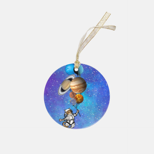 Cat Astronaut and Planets Keepsake Clear Acrylic (Round), NASA Ornament by Productive Slacker