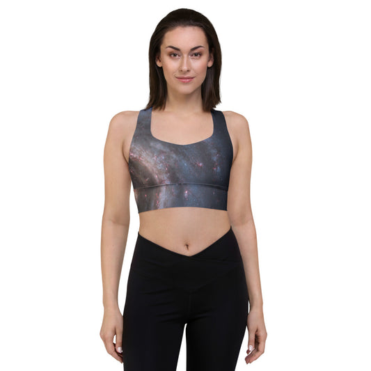 Trendy Milky Way Galaxy Longline Sports Bra, Celestial Sports Bra by Productive Slacker tm