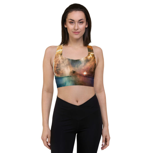 Stylish Pillars of Creation Nebula Longline Sports Bra, Celestial Sports Bra by Productive Slacker tm