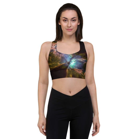 Stunning Butterfly Nebula Longline Sports Bra, Celestial Design Sports Bra by Productive Slacker
