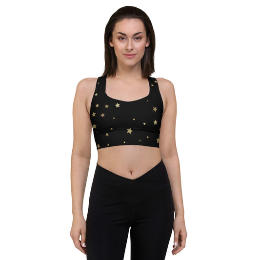 Cute Starry Night Longline Sports Bra, Celestial Designed Sports Bras by Productive Slacker