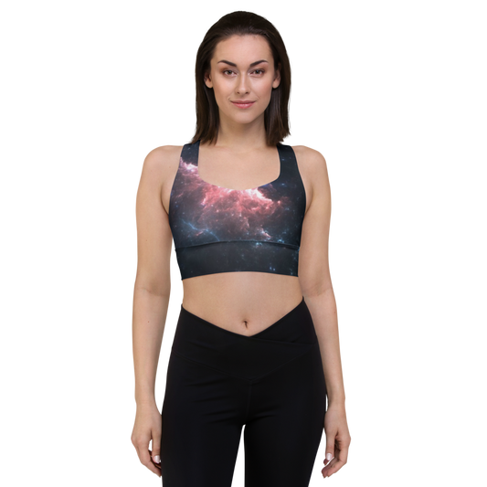 Stylish and Fun Dark Nebula Longline Sports Bra, Celestial Designed Sports Bra by Productive Slacker