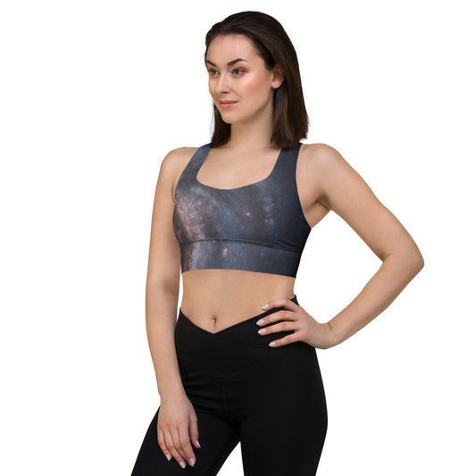 Trendy Milky Way Galaxy Longline Sports Bra, Celestial Sports Bra by Productive Slacker tm