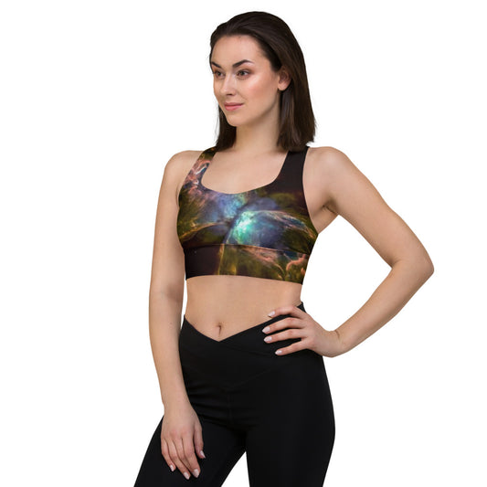 Stunning Butterfly Nebula Longline Sports Bra, Celestial Design Sports Bra by Productive Slacker